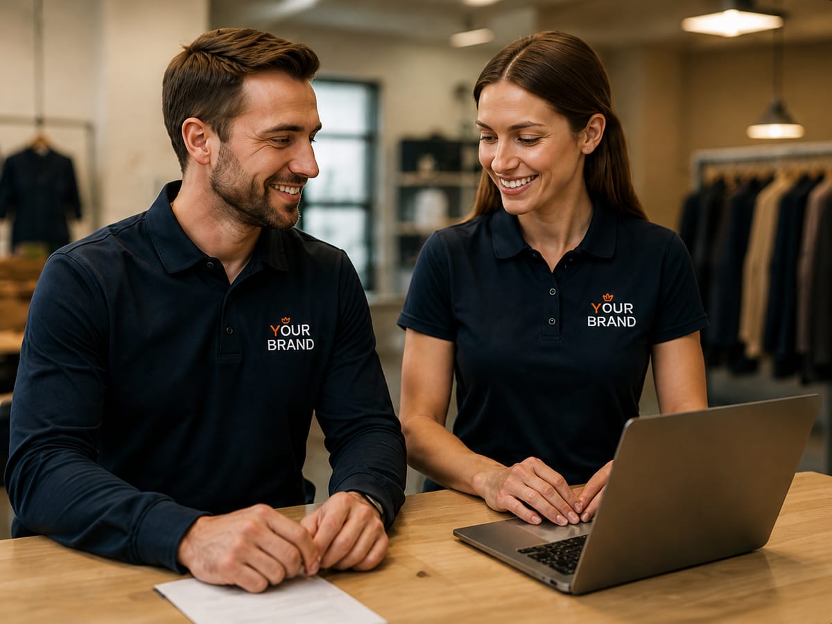 Büro, Handel & Dienstleistung: Arbeitskleidung mit gesticktem Firmenlogo